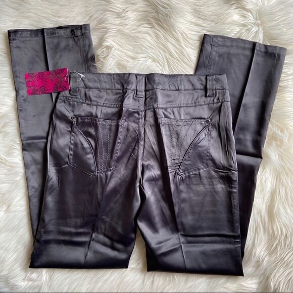 NWT Modiva Slate Grey Satin Shiny Flare Pants - Picture 4 of 14